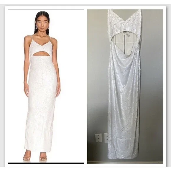 NEW Alice + Olivia Valli Cut Out Cami Maxi Dress White Sequins Size 6 Wedding - Picture 1 of 12